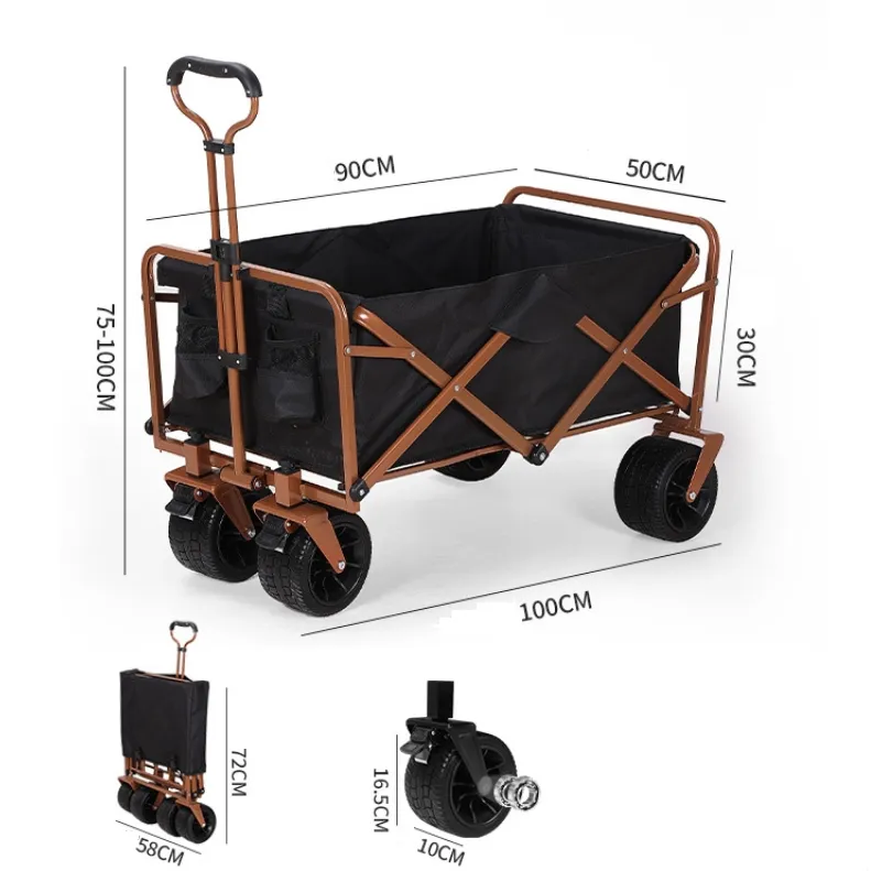 Carrito de Camper plegable de acero portátil para acampar al aire libre Carro de ruedas grandes