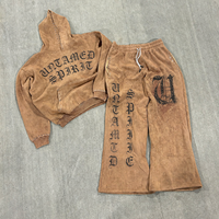 Ensemble sweat à capuche et pantalon de survêtement en coton imprimé thermique épais, personnalisé OEM/ODM, pour usage quotidien, coupe oversize