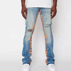 Pantalones Vaqueros Azules Casuales para Hombre, Personalizados con Letras Impresas, Ajustados, Desgastados, Estilo Stacked - Product Image 5