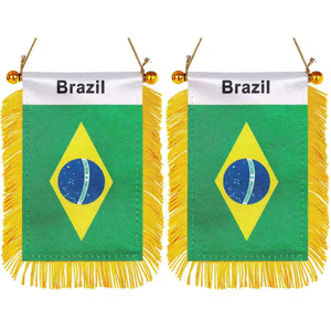 Bandera de <span class=keywords><strong>Brasil</strong></span> para colgar en la ventana, pequeñas banderas mini para coche, decoración para espejo retrovisor con ventosa y bandera con flecos dorados - Product Image 1