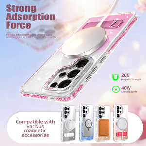 Coque <span class=keywords><strong>de</strong></span> téléphone pour Samsung S26 Ultra avec support magnétique intégré, antichoc, design diamant scintillant, compatible Samsung S25 S24 S23 Ultra - Product Image 5