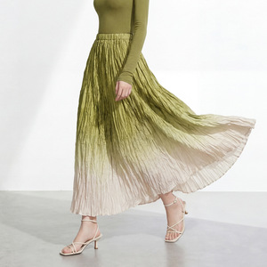 PY 2026 New Arrival Casual Miyake Pleated <b>Skirt</b> Fashion Gradient <b>Elastic</b> Waist Flared A-Line Midi <b>Skirt</b> Bulk Clothing Wholesale - Product Image 6