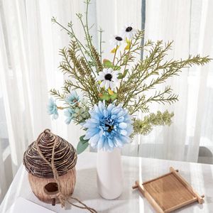 Bouquet de fleurs artificielles Frosty Moon Fulang, marguerites bleues et blanches en tissu tissé plastique, décoration de mariage et de maison CF01257 - Product Image 1