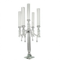 Mank Wedding Luxe Porte-bougies à 5 têtes en cristal argenté faits à la main pour décorations de mariage et de Noël