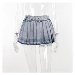 Jupes en jean d'été 2025 pour femmes, jupes mini sexy rétro taille basse 100 % coton délavé à l'acide avec franges - Product Image 5