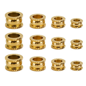 Gold-Plated Textured Stainless Steel <b>Spacer</b> Beads for Leather Cord | Jewelry DIY Accessories | Barrel Beads with Grooved Edges - Product Image 1