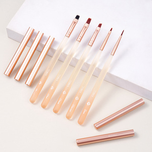 Haute qualité <span class=keywords><strong>Orange</strong></span> cristal poignée <span class=keywords><strong>fleur</strong></span> Nail Art pinceaux ensemble plat ovale ongles brosse Gel pour la conception des ongles - Product Image 2