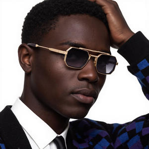 Gafas de Sol HJ-7328 para Hombre, Montura Metálica, Protección UV400, Color Negro, Doble Puente, Estilo Retro, Montura Pequeña, Clase 2 - Product Image 2