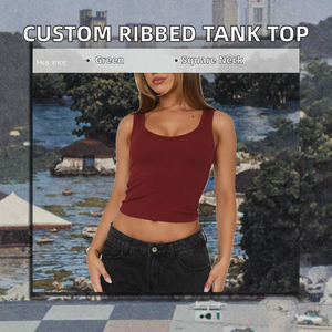 Débardeur court côtelé personnalisé pour femme, en polyester/coton, respirant, écologique, col carré, sans manches, idéal pour l'été et la gym - Product Image 2