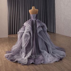 Vestido de Noche Largo de Lujo sin Tirantes Rsm251049 con Espalda con Cordones y Volantes, Vestido de Mujer Personalizable Jancember - Product Image 3