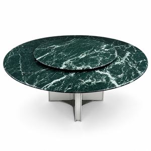 Table à manger ronde en marbre vert Alpi personnalisée, style moderne, 8 places, pieds en métal, meubles en pierre pour villa - Product Image 2