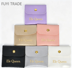 Fashion PU Leather Jewelry Pouch With Logo Flap Button Design <b>Small</b> <b>Gift</b> Bag For Necklace Bracelet Ring - Product Image 2