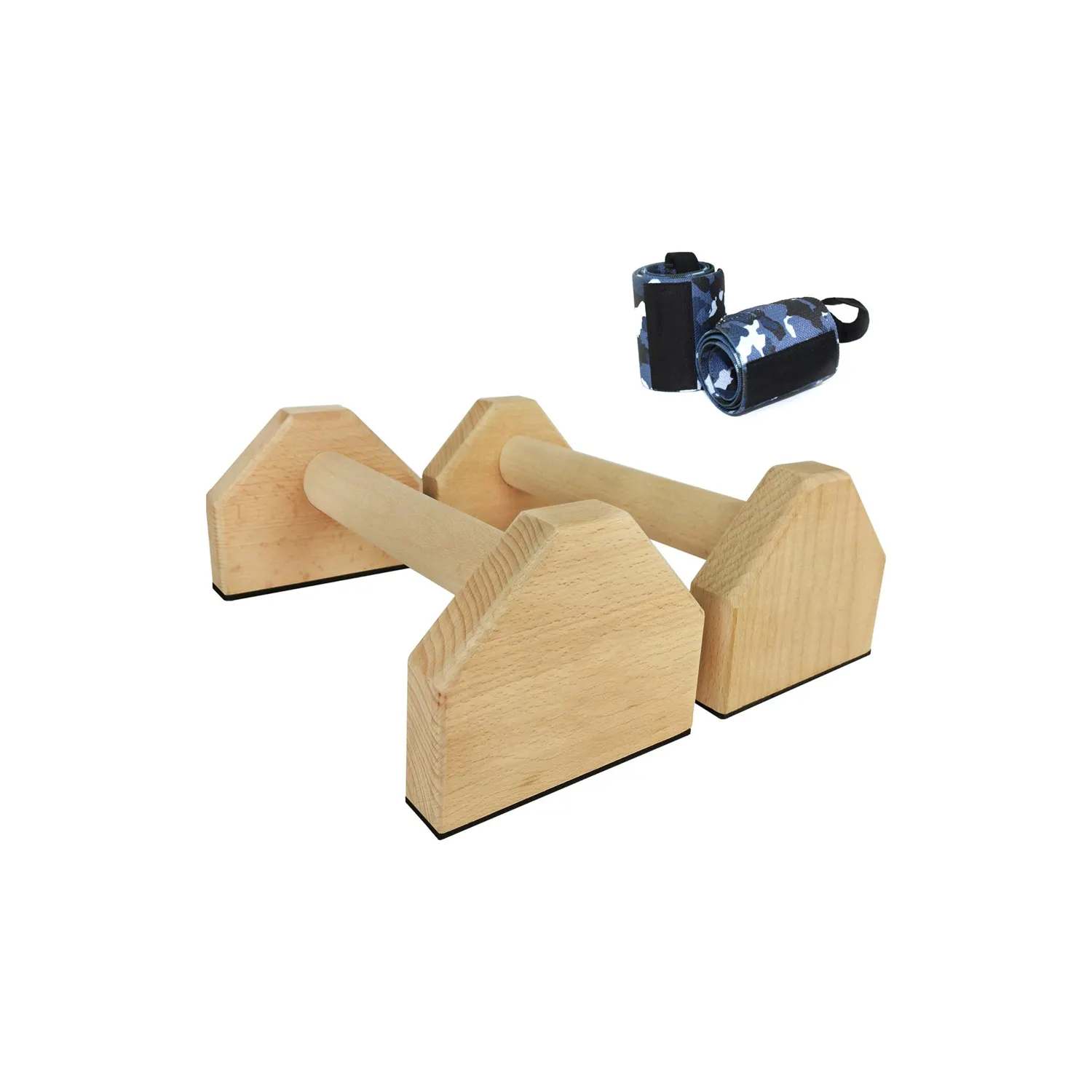 Calisthenics attrezzature in legno massiccio Parallettes Bar per uso a pavimento include fasce da polso Push Up Bar