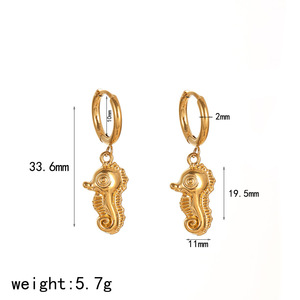 Pendientes de Aro de Acero Inoxidable Estilo Océano con Diseño de Tortuga, Estrella de Mar y Caballito de Mar, Joyería de Moda para Mujer - Product Image 5