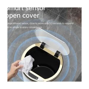 Cubo de basura redondo de lujo de alta calidad para el hogar inteligente sin contacto cubos de basura automático pañal de bebé <span class=keywords><strong>canan</strong></span> de basura de acero inoxidable - Product Image 2