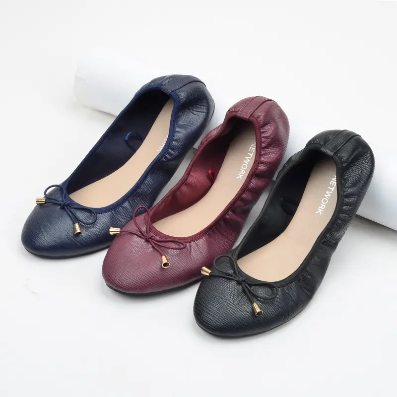 Spring Summer Flxiable Super Soft Cheap Round Toe Bowtie Casual Dress Shoes Classic Ballet Flats