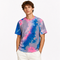 Kaos Pria Tie-Dye Gradasi Kustom Bahan Sutra Susu, Sejuk, Bernapas, Longgar, Kerah Bulat, Lengan Pendek, Streetwear, Model Pullover