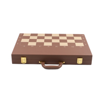 Échiquier en bois de luxe fait main, ensemble 3 en 1 avec échecs et backgammon en cuir PU