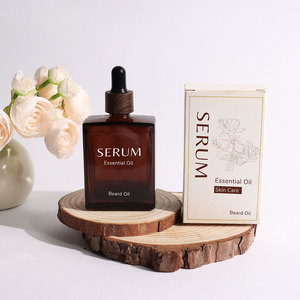 Refillable 30ml <strong>Transparent</strong> Frosted Square Empty Customize Amber Glass Serum Oil <strong>Dropper</strong> <strong>Bottles</strong> With Dark Plastic Wood Lids - Product Image 2