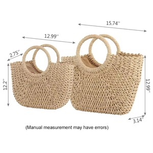 Bolso de Hombro Tipo Tote de Verano para Mujer, Estilo Bohemia, Tejido a Mano, de Ratán, con Forro de Lino y Algodón, Cierre de Cremallera, Logotipo Impreso - Product Image 5