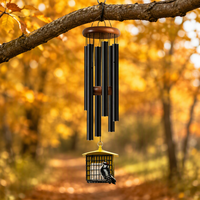 Carillon éolien ton profond pour extérieur, jardin, patio, cour, avec mangeoire à oiseaux suspendue en suède – Décoration en liquidation