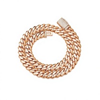 Collier chaîne cubaine en acier inoxydable or rose avec micro-incrustations de zircon, fermoir à maillons géométriques, pendentif pour hommes et femmes