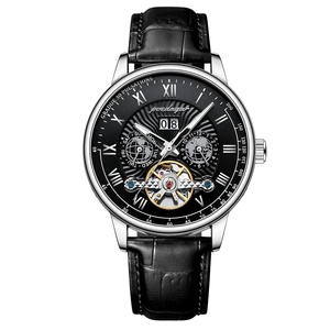 POEDAGAR Montre mécanique automatique de luxe étanche avec affichage date et jour, bracelet en cuir, pour homme, style affaires et loisirs - Product Image 1
