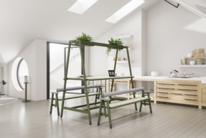Table de discussion réglable en hauteur avec bancs intégrés, table de réunion moderne avec étagère de rangement intégrée et gestion des câbles - Product Image 5