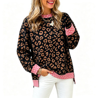 Pull en peau de mouton à manches longues pour femme, col rond, imprimé léopard et pois, collection automne 2026, qualité supérieure, personnalisable (ODM)