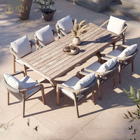 Meubles d'extérieur haut de gamme JEILI pour restaurants commerciaux, table en teck et chaise en corde tressée pour projets de villégiature et de bord de piscine