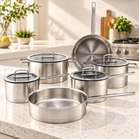 Set Peralatan Masak Stainless Steel 16 hingga 26 cm untuk Persiapan Makanan di Rumah dengan Tutup Kaca dan Kemasan Merek Kustom