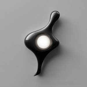 Lámpara de Pared de Escultura Fluida Abstracta Vanguardista, Color Negro Brillante, Curva Biomórfica Irregular, Aplique de Pared LED, Minimalista y Futurista - Product Image 2