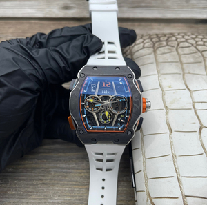 Montre chronographe de luxe en fibre de carbone, bracelet en silicone bleu, style sport, multi-cadrans, montre mécanique automatique pour homme - Product Image 2