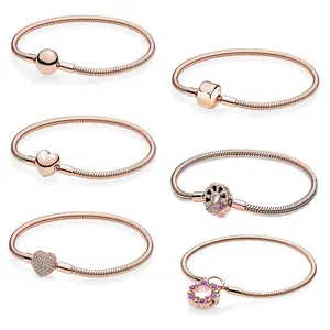 Factory Wholesale 925 Silver Bracelet Rose gold heart snake bone bracelet women gift High quality jewelry