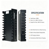 Station de charge rapide multi-ports Type-C 10-en-1 200W USB C PD PPS 30W/45W PD pour ordinateur portable, téléphones