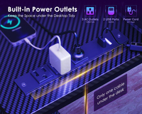 Bureau de jeu avec ports de charge USB et éclairage LED, bureau d'ordinateur en forme de L réversible avec étagères de rangement et support pour écran
