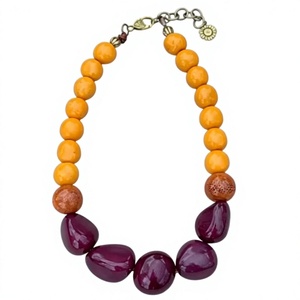 Best Quality Bohemian Resin <b>Beaded</b> <b>Necklace</b> With Orange And Purple Stones Premium Trendy Unisex Fashionable Jewelry for Woman - Product Image 1