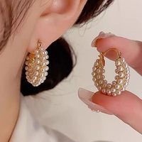 Orecchini a Cerchio Vintage Eleganti con Perle a Forma di U per Donne, Impermeabili, Ipoallergenici, per Feste, Gioielli Regalo