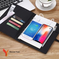 Bloc-notes professionnel en cuir PU avec logo personnalisé, batterie externe sans fil 8000 mAh et câble de charge USB