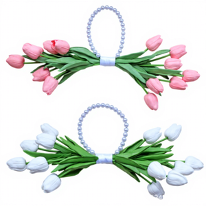 Ramo <span class=keywords><strong>de</strong></span> Boda Realista Hecho a Mano, con Perlas Simuladas y Tulipanes en Cascada, Estilo Europeo - Product Image 4