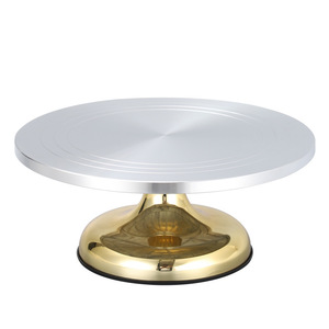 Piatto Girevole per Torte in Lega di Alluminio di Alta Qualità, 12 Pollici, Elettroplaccato <span class=keywords><strong>Oro</strong></span> e Argento, Supporto Rotante per Pasticceria - Product Image 2