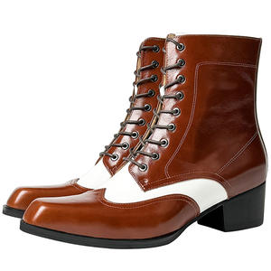 Botas de Tobillo de Cuero Genuino Premium para Hombre, Modelo 2026, Color Marrón y Blanco, Punta Cuadrada, Tacón Alto, Cierre Lateral con Cremallera - Product Image 4