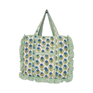 Customized Quilted Cotton Vintage Floral Quilted Large Ruffle Tote <strong>Bag</strong> Handprinted <strong>Boho</strong> Shopping <strong>Bag</strong> for Women - Product Image 3