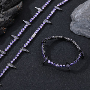 Collana Hip Hop Stile Pantera Nera con Dente di Lupo e Zirconi, Catena in Rame a Forma di Bambù, <span class=keywords><strong>Accessori</strong></span> Unisex di Tendenza, Vendita all'Ingrosso - Product Image 1