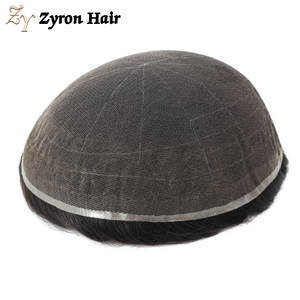 Parrucchino da <span class=keywords><strong>uomo</strong></span> monopezzo senza pieghe, invisibile, in pizzo svizzero, con capelli umani indiani, per acconciature - Product Image 1