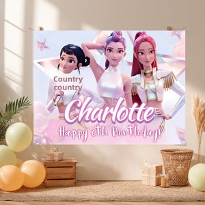 Décorations de fête sur le thème K-Pop pour garçons : toile de fond en tissu avec affiche de dessin animé pour anniversaire, collection Chasseurs de Sorcières <span class=keywords><strong>Shaga</strong></span> - Product Image 4