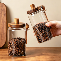 Bocaux de conservation en verre hermétiques et anti-humidité avec couvercle et cuillère en bois d'acacia, récipients à large ouverture pour grains de café, flocons d'avoine et produits secs