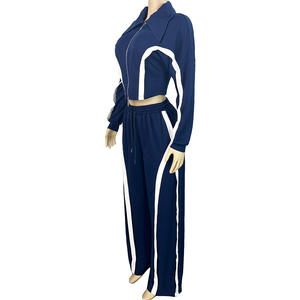 Casual Herbst Damen 2 Pc Sets Reiß verschluss Jacke und Wide Leg Lounge wear Damen Outfits Winter Zweiteilige Hosen Set Damen bekleidung - Product Image 4