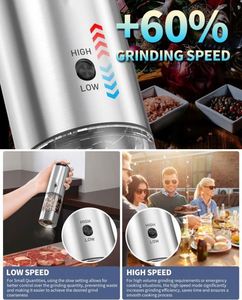 New Adjustable Speed Electric Salt & <b>Pepper</b> <b>Grinder</b> Set with Plastic Body Rechargeable <b>Pepper</b> Mill and Light - Product Image 3