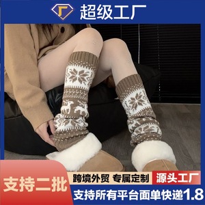 Fair Isle Knitted Slouch <b>Socks</b> With Snowflake Pattern Warm Winter Leg Warmers For Women Autumn And Winter Fashion - Product Image 5